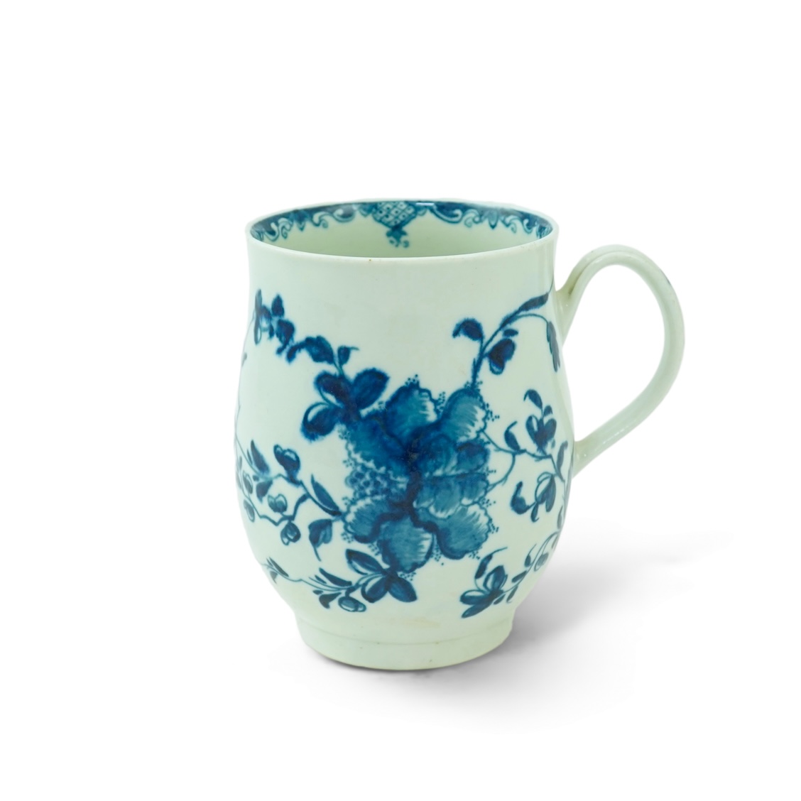 A Worcester blue and white Mansfield pattern mug, c.1760